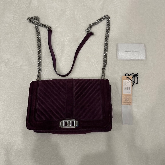 REBECCA MINKOFF CHEVRON QUILTED LOVE CROSSBODY HANDBAG AMETHYST - Picture 3 of 8